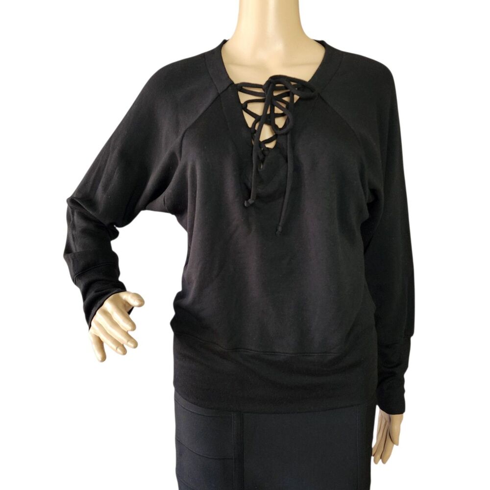 Red Haute Black Lace Up Top Modal Cotton Long Sleeve - Small NWOT